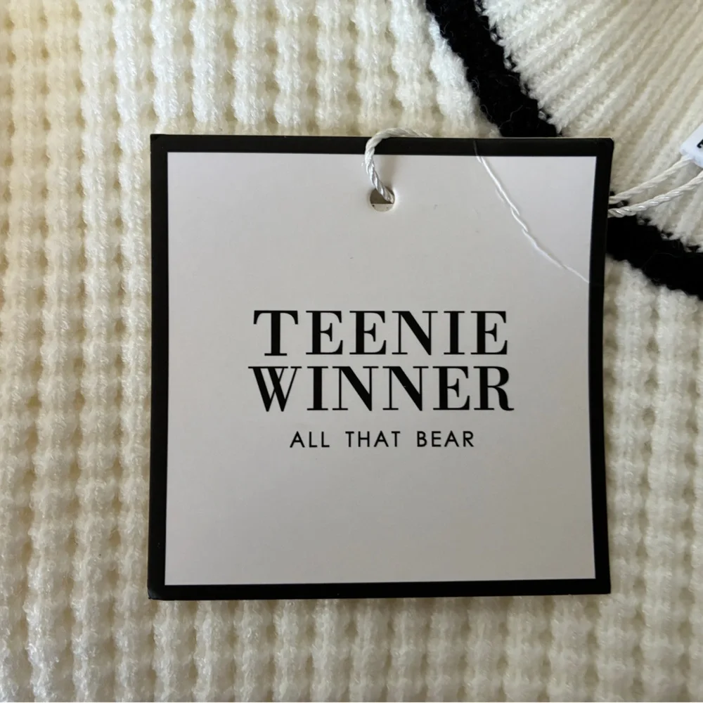 Teenie Winner White Knit Cardigan with Black Trim - Size S
